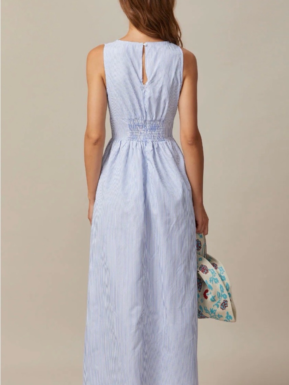 RIHOAS Light Blue and White Striped Maxi Dress with Tie Front - Picture 2 of 4